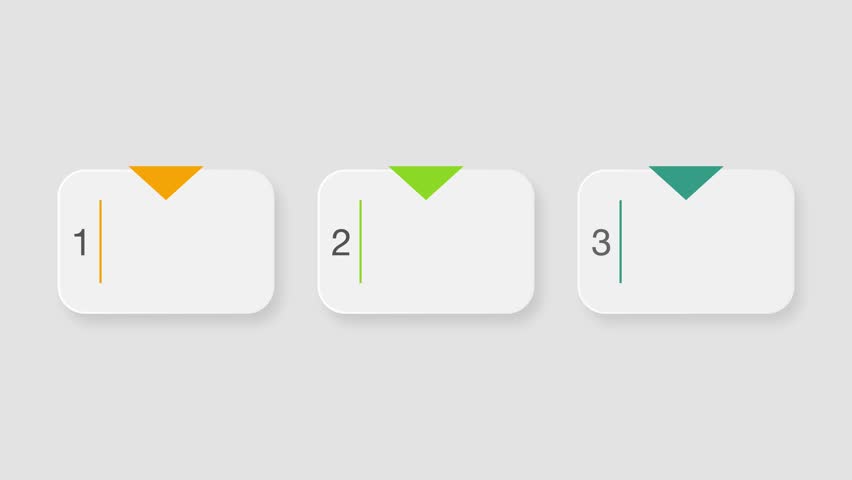 animated video of 3 and 6 steps white rectangle  shape with multicolor label for marketing infographic, animation 4k