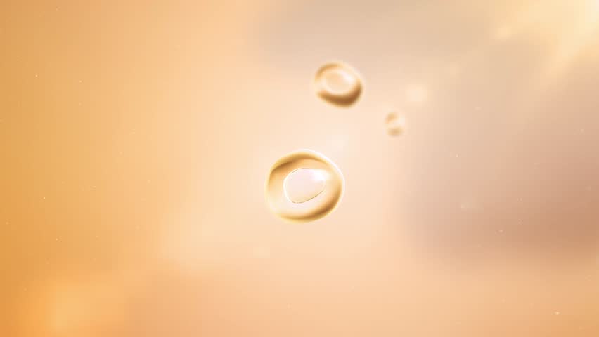 Stem cell division under microscope. Human cell division or cloning. Cloning close-up. Mitosis in progress. Cosmetic cells, yellow background, 3D animation, 4k.