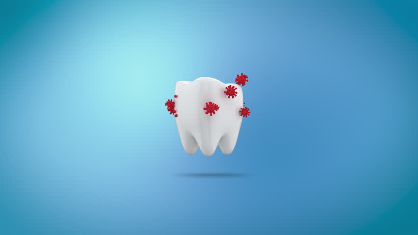 3D concept animation of a tooth and its interacting bacteria.