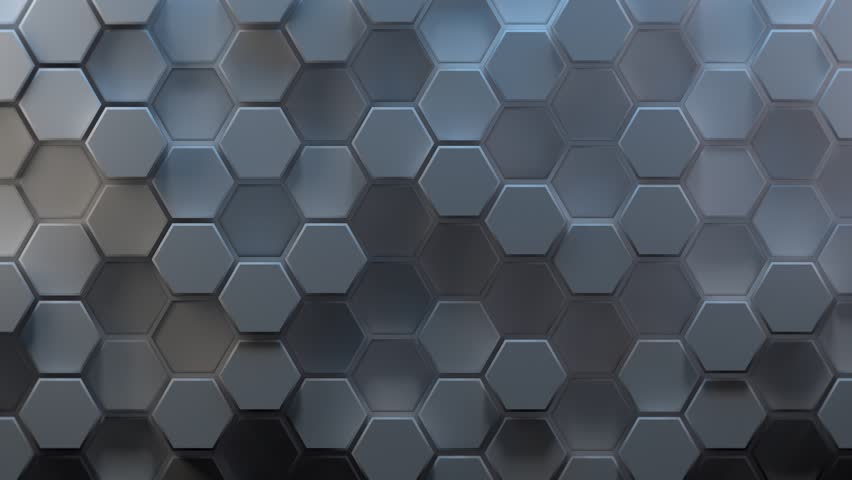 Beautiful lights and shadows blue grey 3d hexagons wall motion background. Perfect loop.