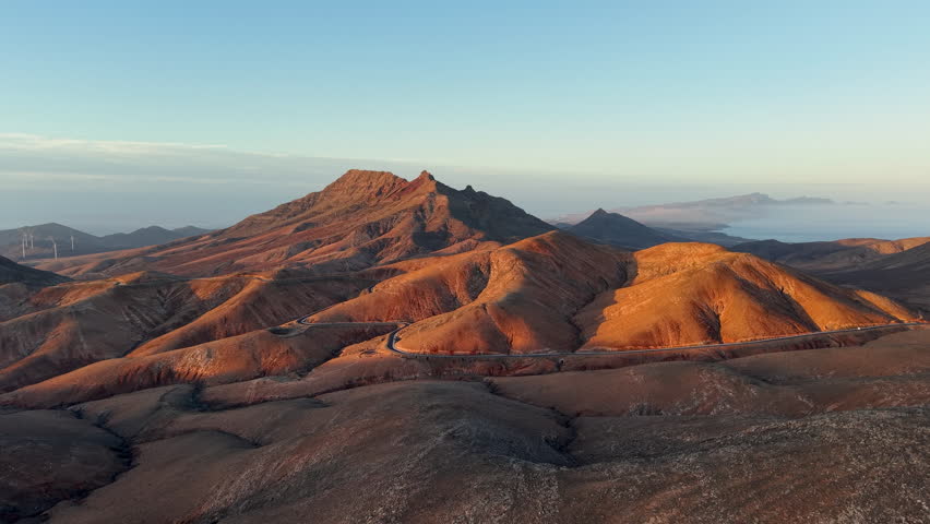 Aerial View of Mountain Landscapes Beautiful Seascapes. Spain. Fuerteventura