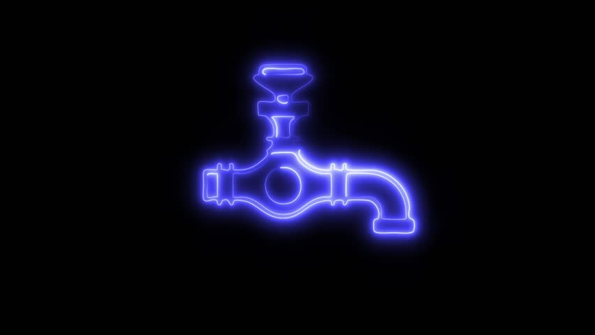 Neon Water Faucet icon isolated on black background HD Video motion graphic animation