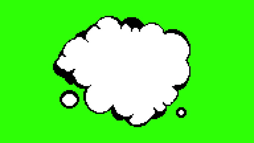 Morphing and Rotating Transition Pixel Art Cartoon Speech Bubble or Fight Cloud Animation Loop on Green Screen. Perfect for retro video games, animated dialogue pop-ups nostalgic gaming projects