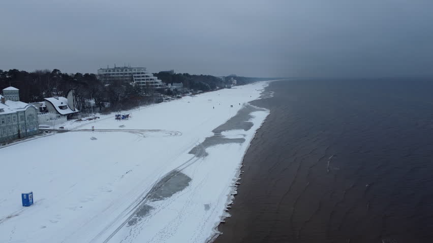 Winter Aerial Shot Of Sea Coastline