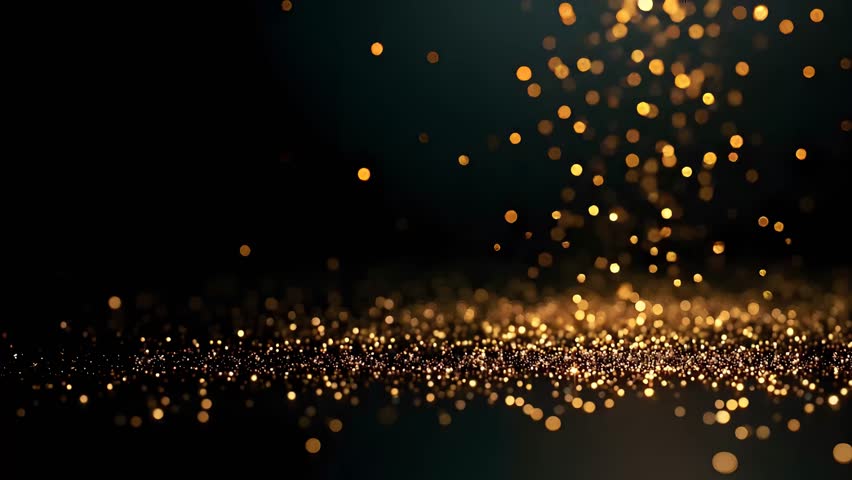 Golden Glitter Falling On Dark Background