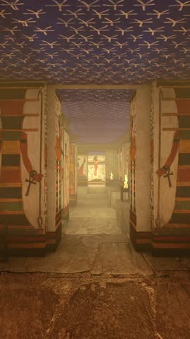 3d Rendering Animation Of A Tomb with old wallpaintings in ancient Egypt.