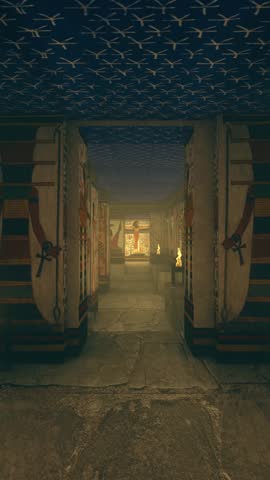 3d Rendering Animation Of A Tomb with old wallpaintings in ancient Egypt.