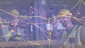 Supervisor tapping tablet and operator exchanging data in construction with animated graph overlay. Industrial, teamwork, technology, safety, visualization, collaboration, construction - Powered by Shutterstock - Get 15% off with code: PIKWIZARD15