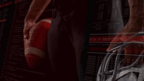 Football player holding helmet and ball when encryption code fading in showing cybersecurity fusion. Athlete, sports, technology, digital, cybersecurity, data, digital art - Powered by Shutterstock - Get 15% off with code: PIKWIZARD15