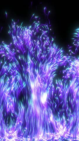 Seamless fluid animated turbulence vertical video of blue and purple particles with glow effect. Magic fire and smoke fantasy look.