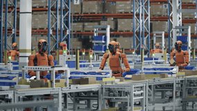 3D Animation: Automated Warehouse or Logistics Center with General Purpose Humanoid Robots for Improved Efficiency. Autonomous AI-Enabled Humanoid Robots are Sorting Packages at Fulfillment Center  - Powered by Shutterstock - Get 15% off with code: PIKWIZARD15