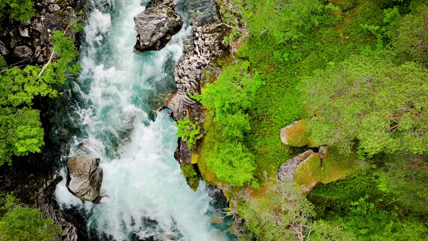 Aerial of a river in Norway.
