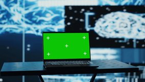 Surrounded by high tech data and AI brain systems, pc running green screen on a display. Futuristic automation platforms and cloud computing ensures modern strategy for innovation. Camera A. - Powered by Shutterstock - Get 15% off with code: PIKWIZARD15