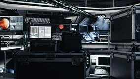 Laptop inside high tech spaceship cockpit displaying Mars planetary surface analytics. Notebook in orbit station shows performance dashboard during cosmic journey to red planet - Powered by Shutterstock - Get 15% off with code: PIKWIZARD15