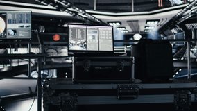 Laptop inside high tech spaceship cockpit displaying Mars planetary surface analytics. Notebook in orbit station shows performance dashboard during cosmic journey to red planet - Powered by Shutterstock - Get 15% off with code: PIKWIZARD15