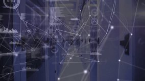 On startup animated network mesh expanding over server rack corridor showing data flow. Technology, digital, futuristic, connectivity, cybersecurity, innovation, high-tech - Powered by Shutterstock - Get 15% off with code: PIKWIZARD15