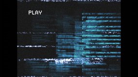 PLAY marker activating distortion shifting static bars and flickering code emulating tape noise. Abstract, digital, futuristic, technology, screens, glitch, noise - Powered by Shutterstock - Get 15% off with code: PIKWIZARD15