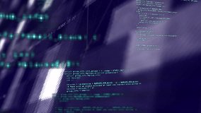 Upon code scrolling on purple grid graph line tracing upward with pulsing nodes showing data flow. Technology, data, network, digital, futuristic, encryption, analytics - Powered by Shutterstock - Get 15% off with code: PIKWIZARD15