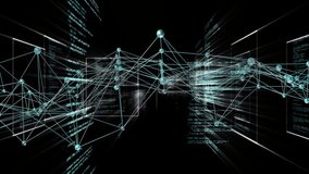 On camera push, 3D network expanding through code panels, visualizing data tunnel. Cyberspace, data, technology, innovation, abstract, futuristic, visualization - Powered by Shutterstock - Get 15% off with code: PIKWIZARD15