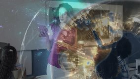 Teacher rotating brain model pointing at lobes as stars evolving into globe teaching students. Education, neuroscience, cognition, creativity, curiosity, exploration, inspiration - Powered by Shutterstock - Get 15% off with code: PIKWIZARD15