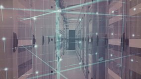 Neon-green grid materializing in server aisle, forming 3D lattice and showing data flow then fading. Futuristic, technology, digital, network, cyber, innovation, abstract - Powered by Shutterstock - Get 15% off with code: PIKWIZARD15