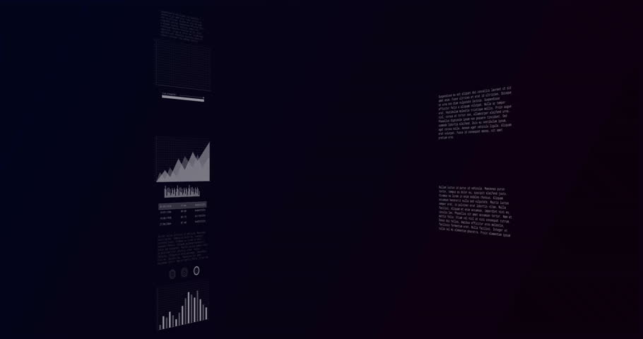 when opening dark digital interface, data widgets expanding and drifting to visualize global trends. Data visualization, digital analytics, information technology, futuristic design, data-driven,