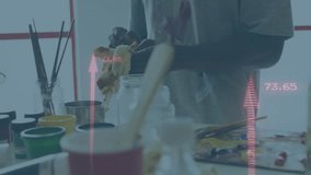 Artist grabbing paint cloth activating arrows tracking volume while wringing over jar in education. Creative, craftsmanship, artistry, studio, process, innovation, training - Powered by Shutterstock - Get 15% off with code: PIKWIZARD15