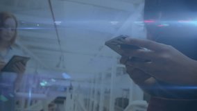 Warehouse coworker swiping smartphone, starting digital technology overlays and reviewing code data. Industrial, technology, modern, teamwork, innovation, minimalist, data - Powered by Shutterstock - Get 15% off with code: PIKWIZARD15