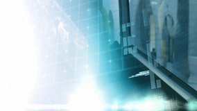 Passenger tilting head toward smartphone and activating AR globe for viewing business metrics. Futuristic, innovation, technology, interface, digital, communication, urban - Powered by Shutterstock - Get 15% off with code: PIKWIZARD15