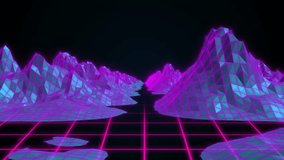 Neon wave emerging from left edge sweeping across grid and peaks creating glowing bridge for demo. Futuristic, digital, abstract, motion, vibrant, scenic, immersive - Powered by Shutterstock - Get 15% off with code: PIKWIZARD15