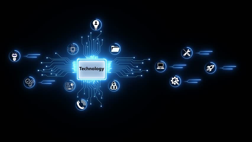 Abstract glowing neon text technology. password protection safety animated isolated on black background. neon line icon 4k animated. with icon illustration animated. - Powered by Shutterstock - Get 15% off with code: PIKWIZARD15