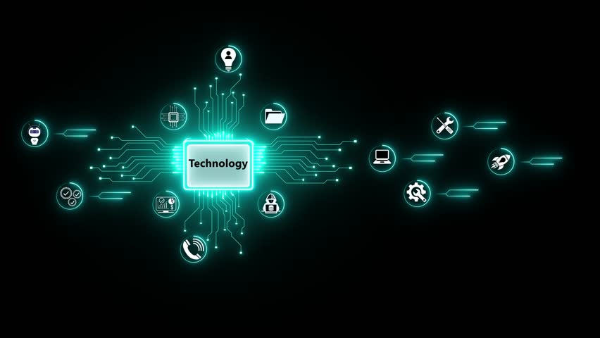 Abstract glowing neon text technology. password protection safety animated isolated on black background. neon line icon 4k animated. with icon illustration animated. - Powered by Shutterstock - Get 15% off with code: PIKWIZARD15