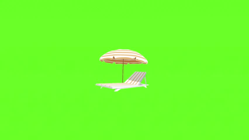 Brightly colored Beach Umbrellas swaying gently. Ideal for summer projects, vacation promotions, travel sites, or tropical themed social media content. Animated, green screen background.
