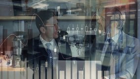 Junior associate leaning over laptop leading mentor pointing at candlestick chart in finance review. Business, teamwork, mentorship, collaboration, leadership, analysis, corporate - Powered by Shutterstock - Get 15% off with code: PIKWIZARD15