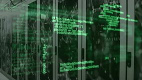 Server rack showing animated sliding code overlay on start, shifting to network mesh drifting. Technology, cybersecurity, data center, network, digital, industrial, innovation - Powered by Shutterstock - Get 15% off with code: PIKWIZARD15