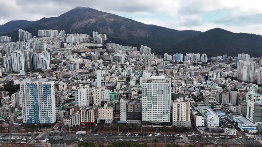 Drong footage, city aerial view, Busna, South Korea, May, 12th, 2024