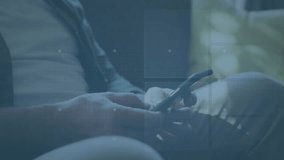 Man tapping phone animating UI overlays cycling circuit lines, ring and globe for technology demo. Interactive, technology, futuristic, digital, interface, innovation, connectivity - Powered by Shutterstock - Get 15% off with code: PIKWIZARD15