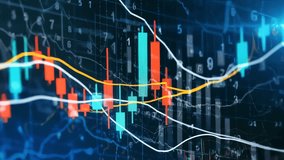 Static camera shot of fast-moving financial graph with animated candlesticks, pulsing trend line, and real-time data. Ideal for trading, fintech, investment content - Powered by Shutterstock - Get 15% off with code: PIKWIZARD15