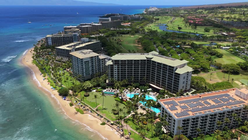 Aerial view over hotels in Kaanapali beach in Maui, Hawaii