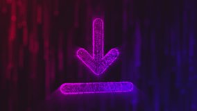 A glowing download symbol hovers against a dark background with a matrix-style effect in various shades of purple and red. - Powered by Shutterstock - Get 15% off with code: PIKWIZARD15