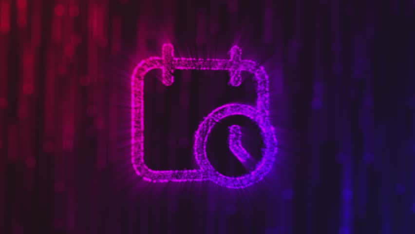 A stylized calendar and clock icon glows, suggesting time management or scheduling concepts in a vibrant, digital style.
