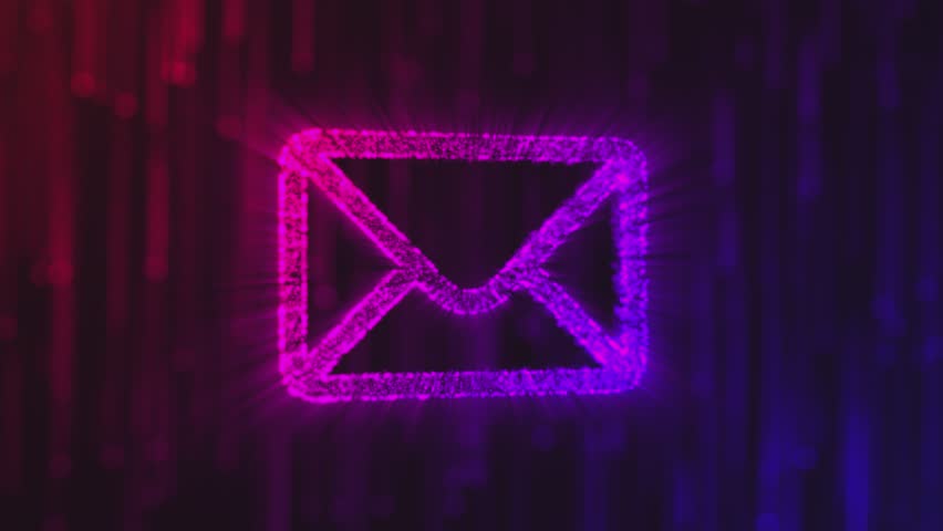 A glowing envelope symbol against a dark, abstract background. The email icon is vibrant with a purple and blue gradient. - Powered by Shutterstock - Get 15% off with code: PIKWIZARD15
