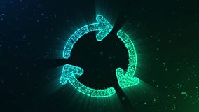 An illuminated recycling symbol in a gradient of blue and green, with small particles and light rays. - Powered by Shutterstock - Get 15% off with code: PIKWIZARD15