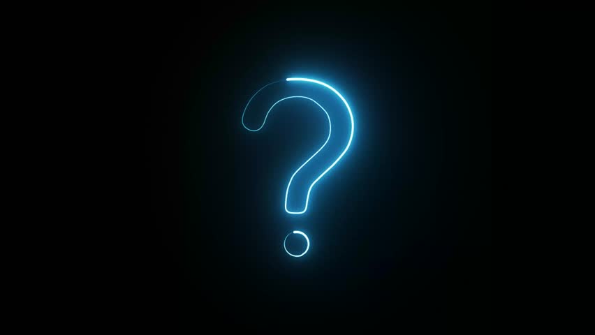 A luminous blue question mark glows against a dark, black background, symbolizing inquiry and curiosity.