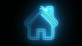 A glowing blue neon house icon stands out against a stark, dark background, ideal for digital use. - Powered by Shutterstock - Get 15% off with code: PIKWIZARD15