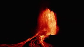 An explosive lava fountain lights up the night, spewing molten rock high into the air while red-hot lava flows stream outward. A fiery, awe-inspiring aerial capture of volcanic fury. - Powered by Shutterstock - Get 15% off with code: PIKWIZARD15