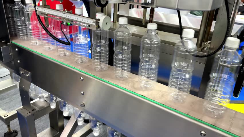Clear plastic Bottles transfer on Automated conveyor systems industrial automation for package