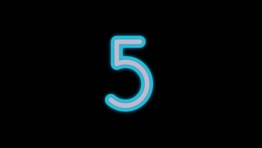 five countdown neon with glitch 4k for intro editing video