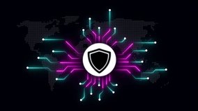 Technology circuit board with shield icon animation. circuit board with neon lines, representing data protection technology. Digital security hologram of virtual lock icon on circuit board. - Powered by Shutterstock - Get 15% off with code: PIKWIZARD15