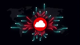 electronic circuit board with computing cloud icon. Moving electronic circuit animation on black background.Technology, innovation, circuitry, connectivity, network, electronics - Powered by Shutterstock - Get 15% off with code: PIKWIZARD15